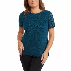 Teddy Rose Women's Lacy Keyhole Top BLUE